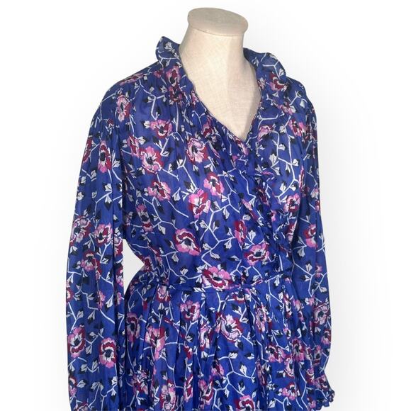 ISABEL MARANT ETOILE Maelys Wrap Midi Dress Floral Blue Ruffle Tapestry Wedding - Picture 7 of 12